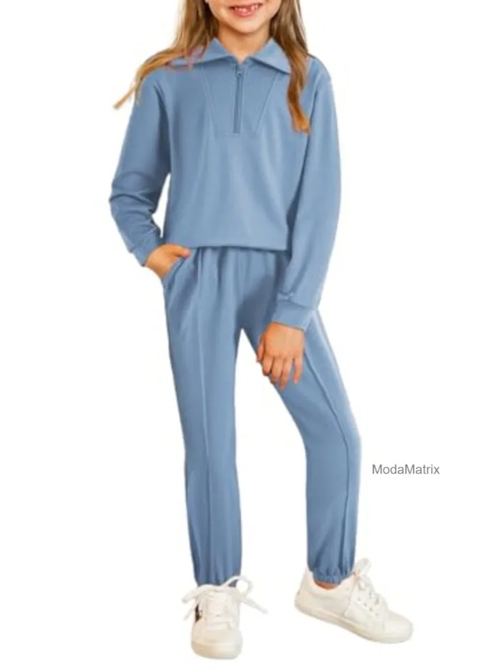 Girls 2-Piece Track Suit Half Zip Crop Top Jogger Pants Cotton Blend Set